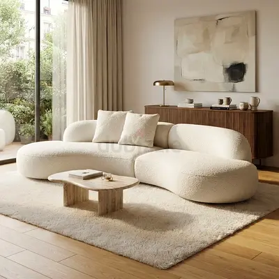 Curved Modern 3-Seater Bouclé Sofa in Ivory - Excellent Condition
