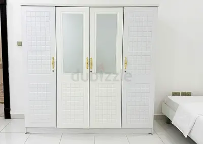 White 4-Door Wardrobe with Mirrors - Good Condition