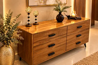 Wooden 6-Drawer Sideboard / TV Console - Midcentury Style