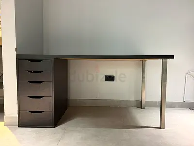 IKEA black desk with 4 drawers and metal leg