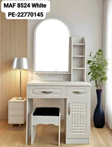 White Dressing Table with Mirror and Stool