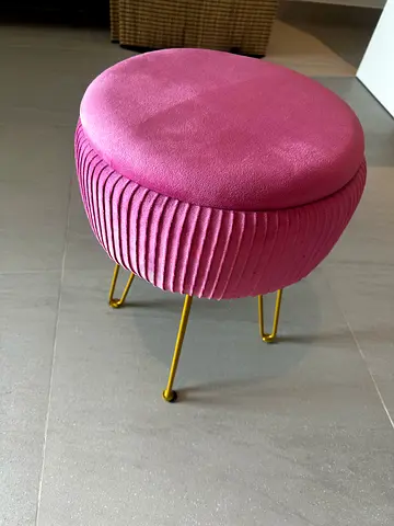 Pink Velvet Storage Ottoman / Vanity Stool with Gold Legs