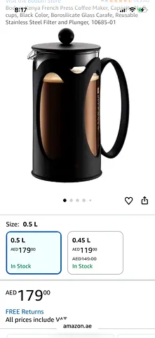 Bodum 0.5L French Press Coffee Maker - Black Borosilicate Glass