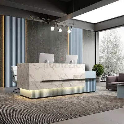 Modern Reception Desk with LED Light – Office Front Counter Table | Reception Counter