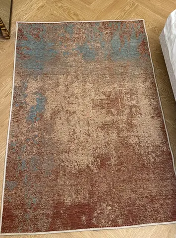 New Modern Abstract Area Rug - Beige, Rust & Blue, 4x6 ft