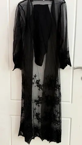 Black sheer embroidered long abaya / overgarment - good condition