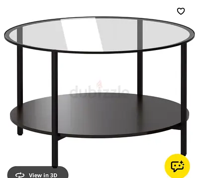Round Glass Top Coffee Table with Lower Shelf - Black Frame