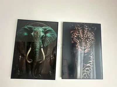 Set of 2 Framed Elephant & Leopard Wall Art – 70×50cm
