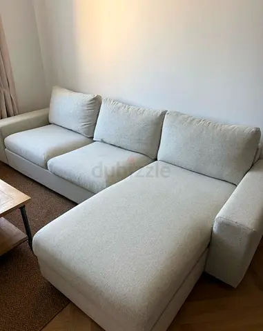 Light beige 3-seater chaise lounge sofa good condition