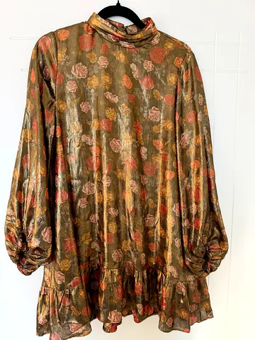Zara Long metallic floral high-neck blouse with balloon sleeves - EU M