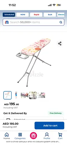 Vida Ironing board with floral cover - foldable, used