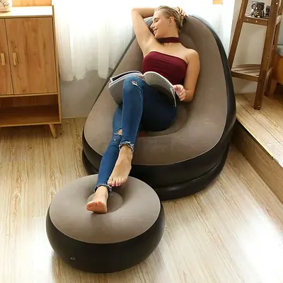 Inflatable Lounger Armchair with Ottoman - Comfortable Home Lounge Seat