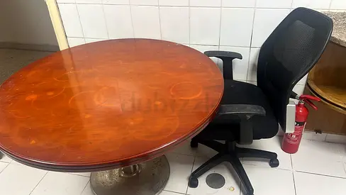 Round wooden dining/meeting table with office chair - used