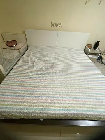 White Double Bed Frame with Headboard - Good Condition