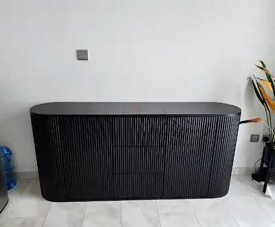 Black Ribbed Sideboard / TV Console - Modern Wooden Cabinet