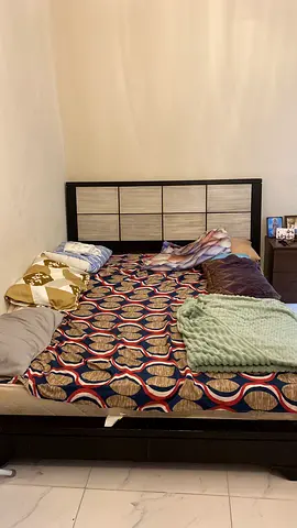 Queen bed frame with headboard and mattress (used)