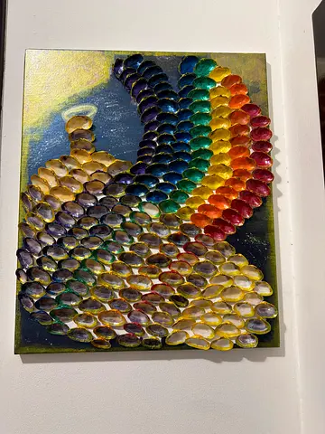 Handmade Rainbow Shell Mosaic Wall Art - Small Decorative Piece