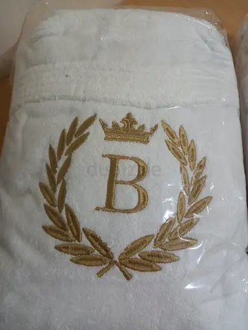 White Embroidered Bathrobe with Gold 'B' Initial - Brand New