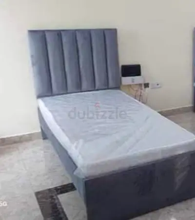 Single grey velvet bed with madical mattress