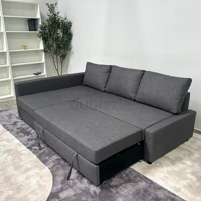 Grey L-shaped Sofa Bed with Storage - Spacious Convertible Couch