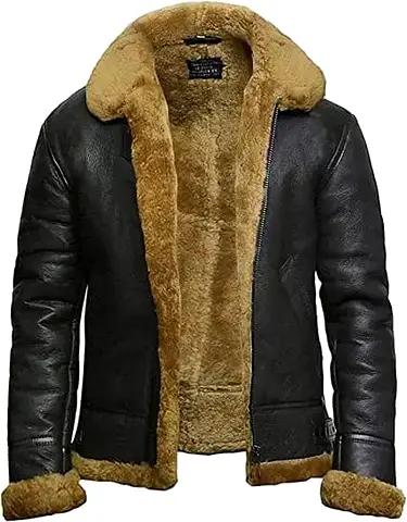 Men's Aviator Bomber Real Leather All Fur Jackets B3 Shearling Winter Jackets