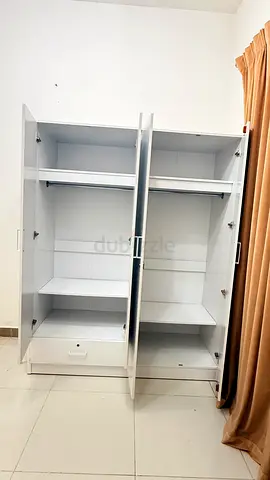 White 2-Door Wardrobe with Shelves and Hanging Rail - Good Condition
