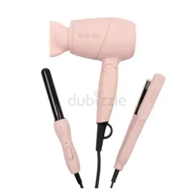Compact 3-in-1 Hair Styling Set: Dryer, Straightener & Curl Wand - Pink