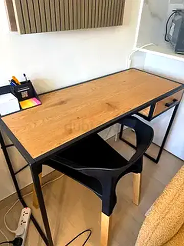Simple Industrial-style Wooden Desk with Metal Frame + chair