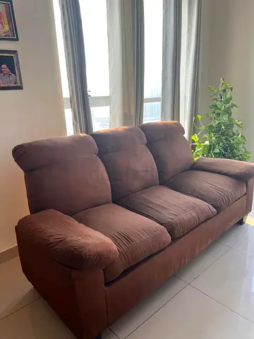 Comfortable 3-Seater Brown Fabric Sofa - Good Condition