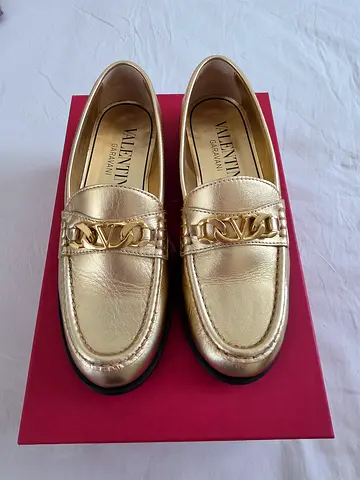 Gold Valentino Garavani Leather Loafers - Size 36, Excellent Condition