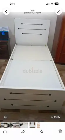 2 Single white wooden bed frame with headboard and storage look