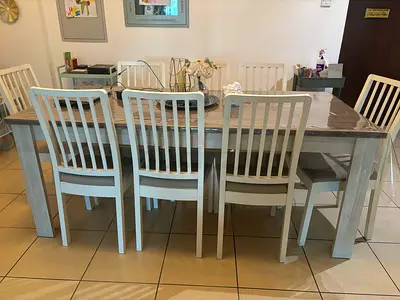 Solid Wood 8-Seater Dining Table with Chairs - Light Grey Finish