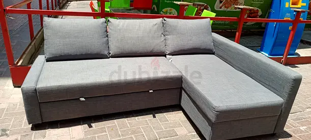 Gray L-shaped Fabric Sofa with Storage - Right-facing Chaise