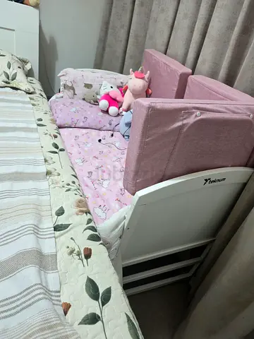 IKEA double bed with head and ikea mattress And baby bed with mattress and side guard good condition