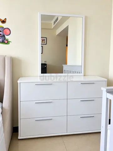 White 6-Drawer Dresser with Mirror - Good Condition