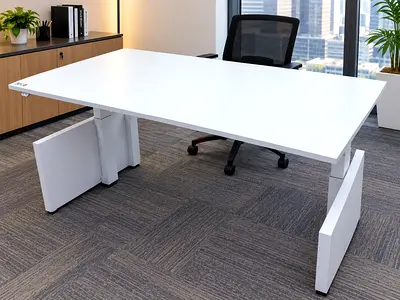 Herman Miller Modern White Adjustable Office Desk - Large Workstation