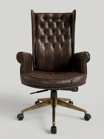 Tufted Executive Office Chair, brown, brass 5-star base