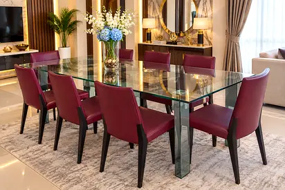 Set of 8 Burgundy Leather Dining Chairs - Good Condition . Italian brand