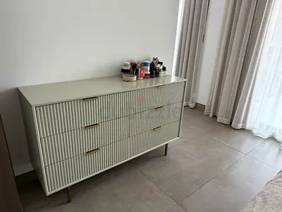 Modern 6-Drawer Dresser / Sideboard in Cream with Brass Handles