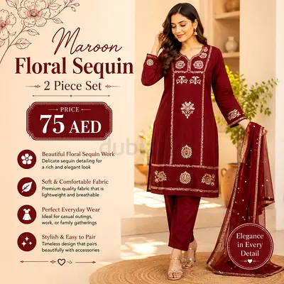 Maroon Floral Sequin 2-Piece Women's Suit