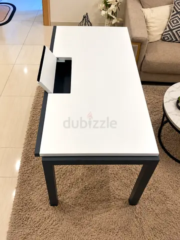 Modern White & Grey Table with Built-In Storage But has a few scratches