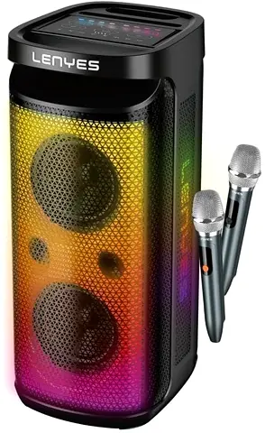 Lenyes S882 Bluetooth Party Speaker 200W Output 2 Wireless Mics RGB LEDs