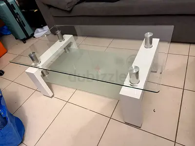 Modern Glass Coffee Table with White Wooden Base