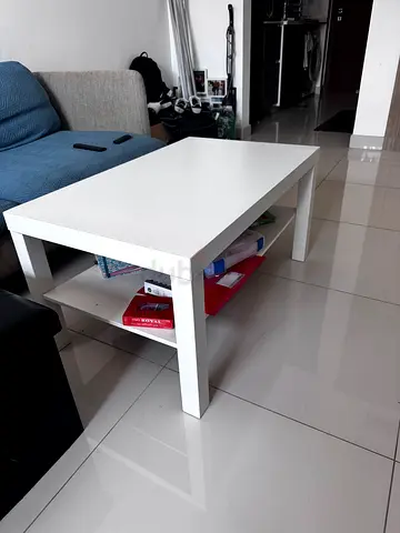 White modern coffee table with lower shelf - good condition