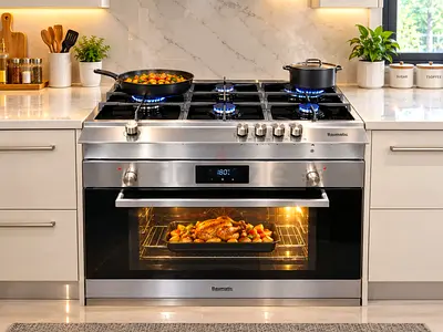 Baumatic Built-in 90cm Electric Oven with 5burner Gas Hub