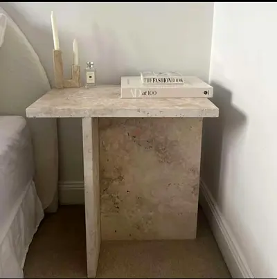 Minimal Travertine Side Table / Bedside Table