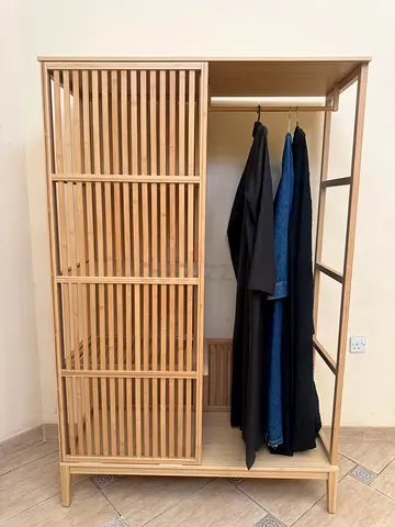 Lightwood Open Wardrobe / Clothes Rack with Slatted Doors