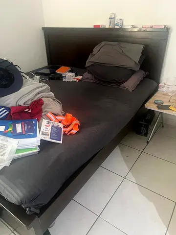 King size bed with one side table orthopedic mattress and mattress topper