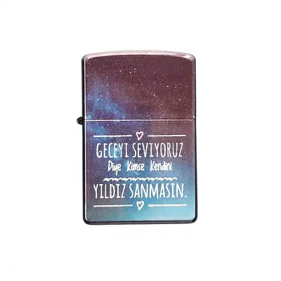 Galaxy-themed Zippo-style Metal Lighter with Turkish Quote - UNUSED - 181