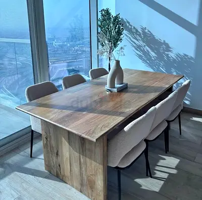Solid Mango Wood Dining Table (6 seating capacity) - Modern Natural Finish from Home Kode